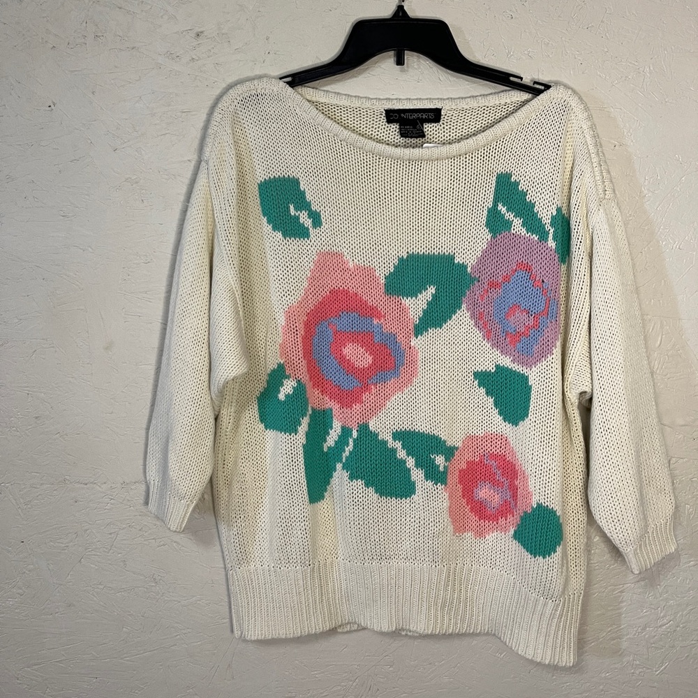 Counterparts Cream and Pink Crew Neck Sweater Floral Design